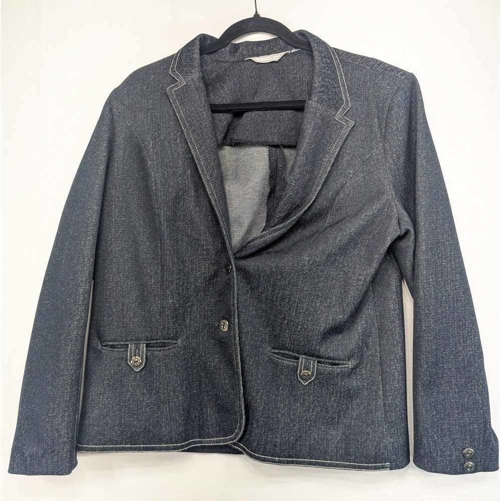 Donovan-Galvani of‎ Dallas Vintage Dark Wash Denim Blazer Contrast Stitch Blue M